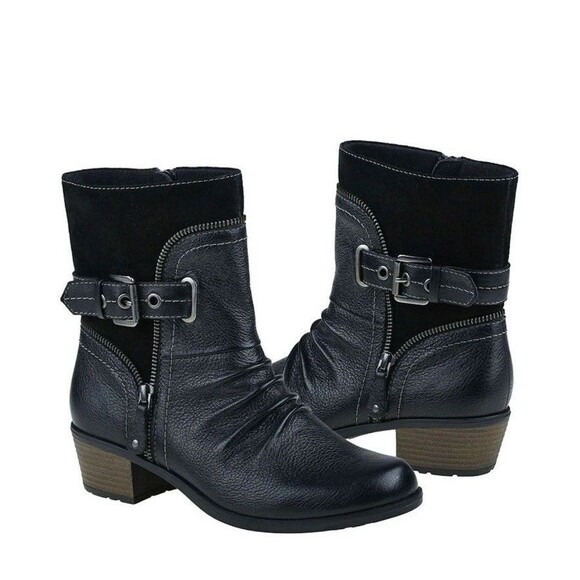 Y2K Style EARTH Origin BLACK LEATHER BOOTS SIZE 7.5M $149 - Picture 1 of 7